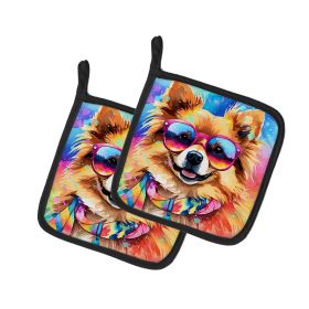 Pomeranian Hippie Dawg Pair of Pot Holders Kitchen Heat Resistant Pot Holders Sets Oven Hot Pads for Cooking Baking BBQ, 7 1/2 x 7 1/2