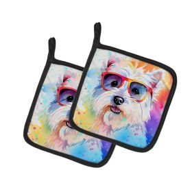 Westie Hippie Dawg Pair of Pot Holders Kitchen Heat Resistant Pot Holders Sets Oven Hot Pads for Cooking Baking BBQ, 7 1/2 x 7 1/2