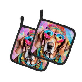 Weimaraner Hippie Dawg Pair of Pot Holders Kitchen Heat Resistant Pot Holders Sets Oven Hot Pads for Cooking Baking BBQ, 7 1/2 x 7 1/2
