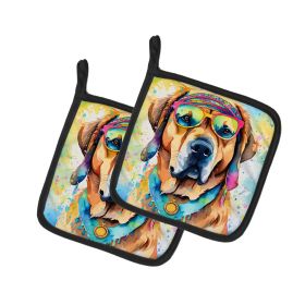 Mastiff Hippie Dawg Pair of Pot Holders Kitchen Heat Resistant Pot Holders Sets Oven Hot Pads for Cooking Baking BBQ, 7 1/2 x 7 1/2