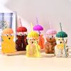 1 PCS 20 OZ Pink Little Bear Glass Straw Cup High Borosilicate Heat-resistant Glass Cup For Juice, Milk and Cold drinks