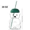 1 PCS 20 OZ Pink Little Bear Glass Straw Cup High Borosilicate Heat-resistant Glass Cup For Juice, Milk and Cold drinks
