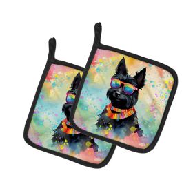 Scottish Terrier Hippie Dawg Pair of Pot Holders Kitchen Heat Resistant Pot Holders Sets Oven Hot Pads for Cooking Baking BBQ, 7 1/2 x 7 1/2 (Default: Default)