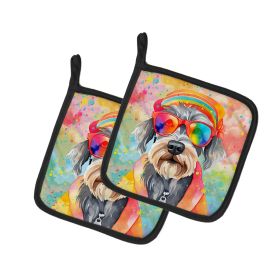 Schnauzer Hippie Dawg Pair of Pot Holders Kitchen Heat Resistant Pot Holders Sets Oven Hot Pads for Cooking Baking BBQ, 7 1/2 x 7 1/2 (Default: Default)