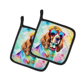 Cavalier Spaniel Hippie Dawg Pair of Pot Holders Kitchen Heat Resistant Pot Holders Sets Oven Hot Pads for Cooking Baking BBQ, 7 1/2 x 7 1/2 (Default: Default)
