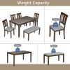 6 Piece Kitchen Dining Set, Rectangular Wooden Dining Table with 4 Upholstered Chairs and a Bench, Dining Table Set for 6 People, Living Room